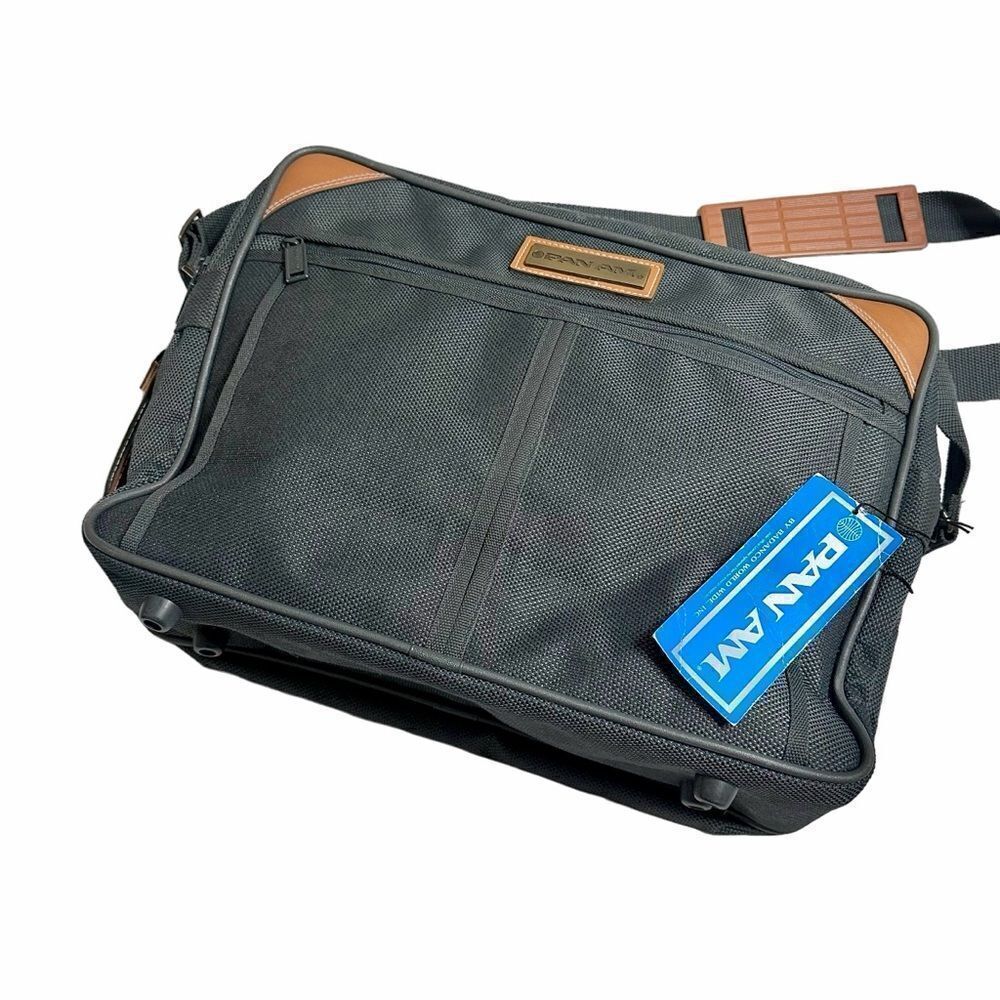 Vintage 80s Pan Am Charcoal canvas travel messenger bag with shoulder strap NWT